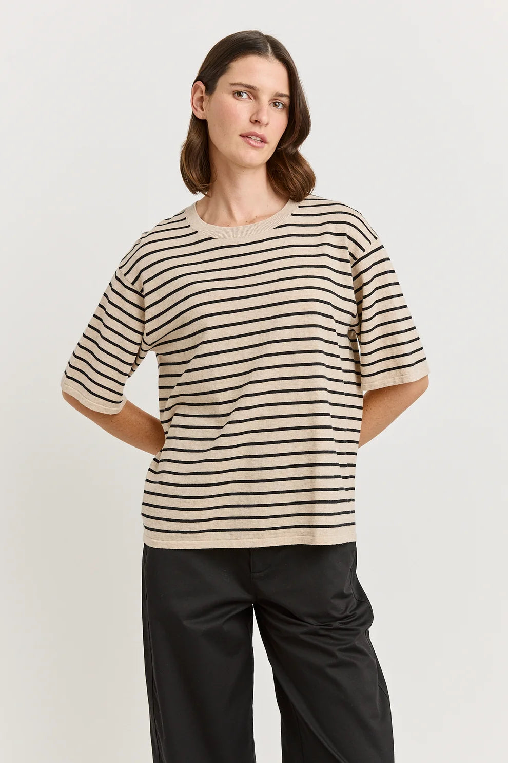 Relaxed stripe knit tee - Jute