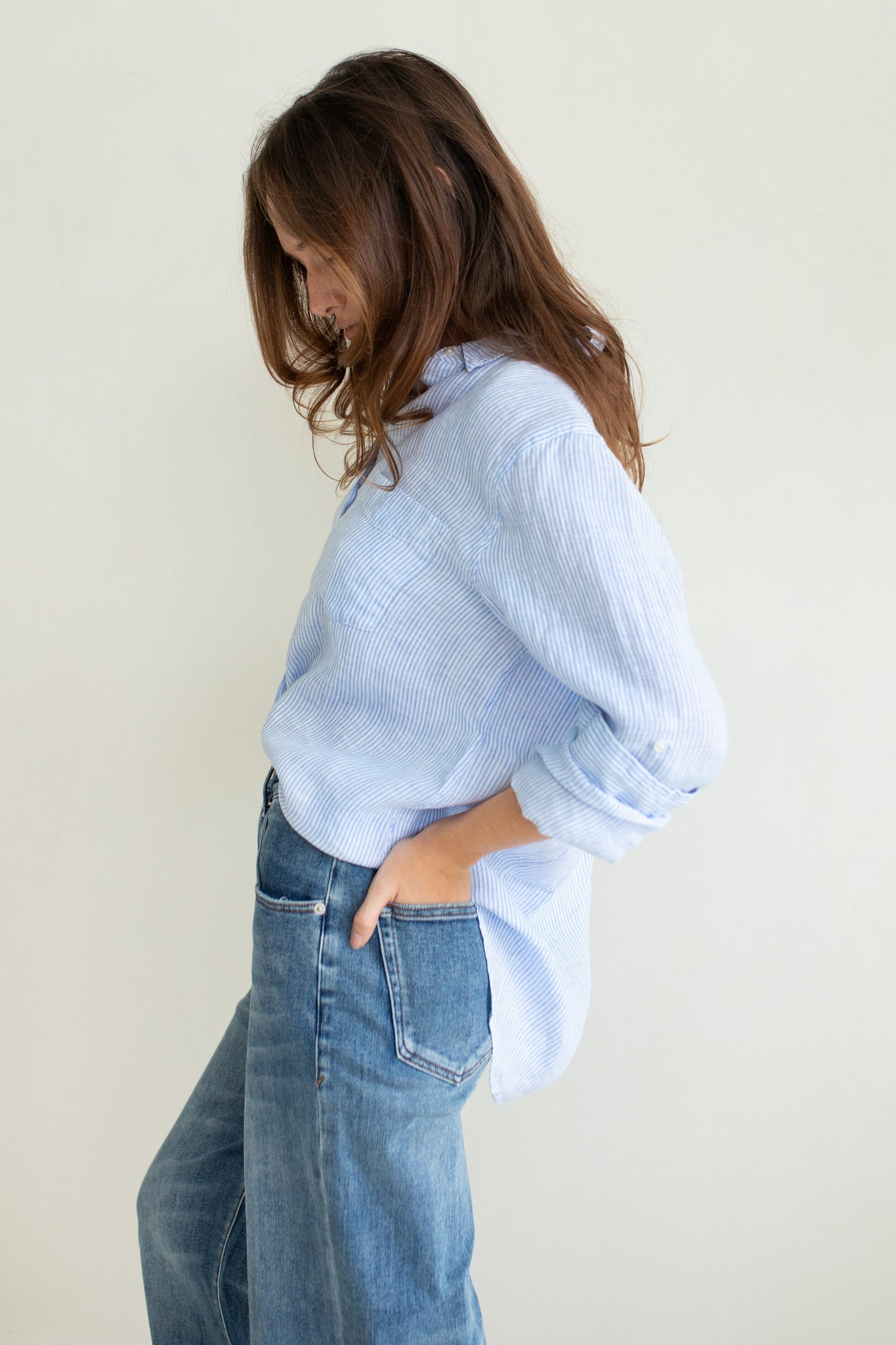 Boyfriend Linen Shirt - Baby Blue Stripe