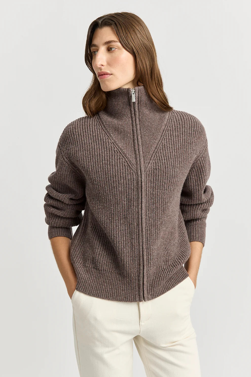 Zip Through Rib Knit