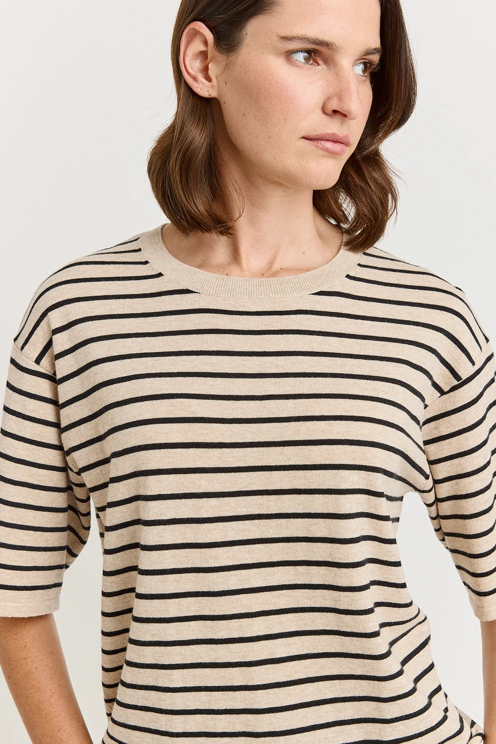 Relaxed stripe knit tee - Jute