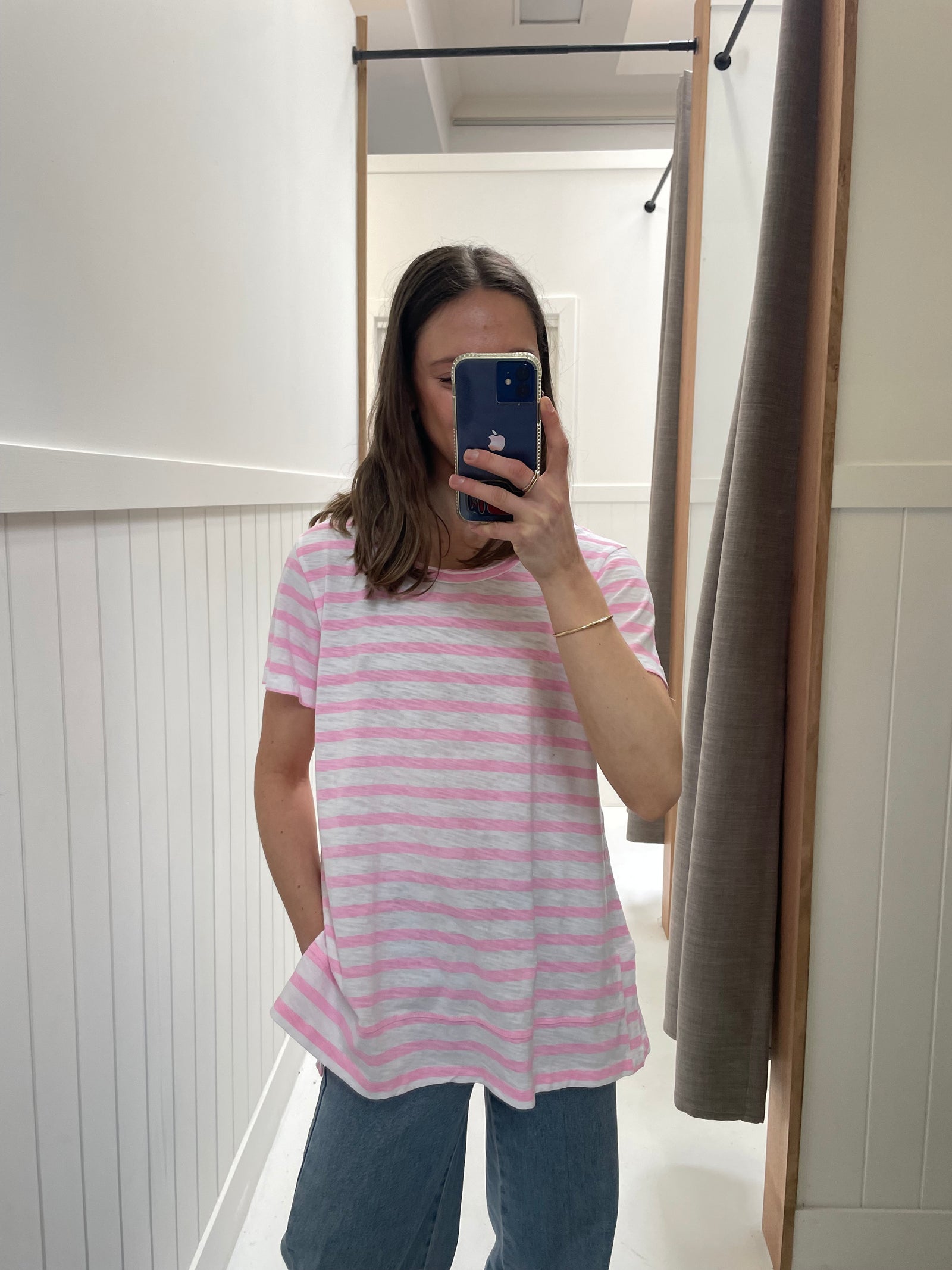 Stripe Crew Neck Tee - White/Lolly Pink
