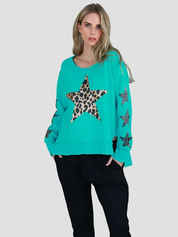 Sydney Leopard Star Sweater - Aquatic