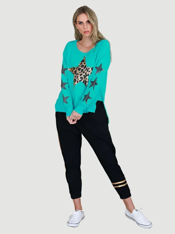 Sydney Leopard Star Sweater - Aquatic