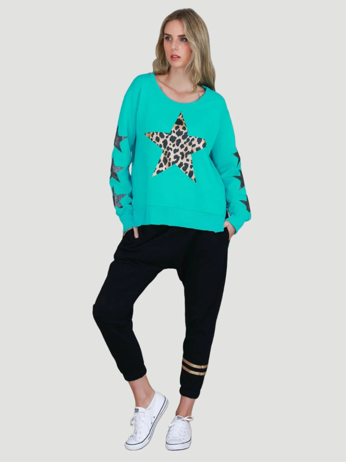 Sydney Leopard Star Sweater - Aquatic