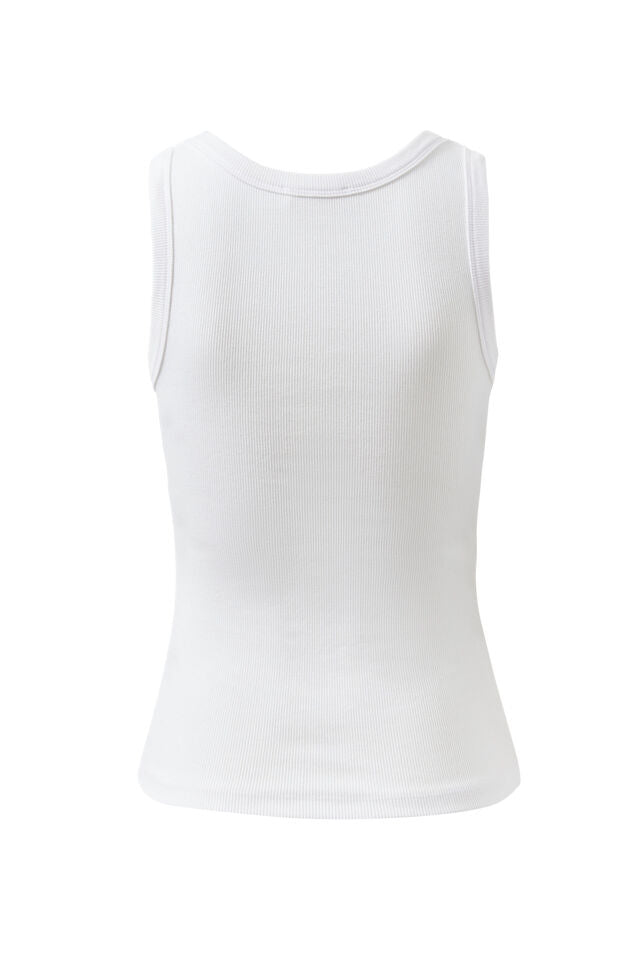 Zoe Contour Rib Scoop Tank - White