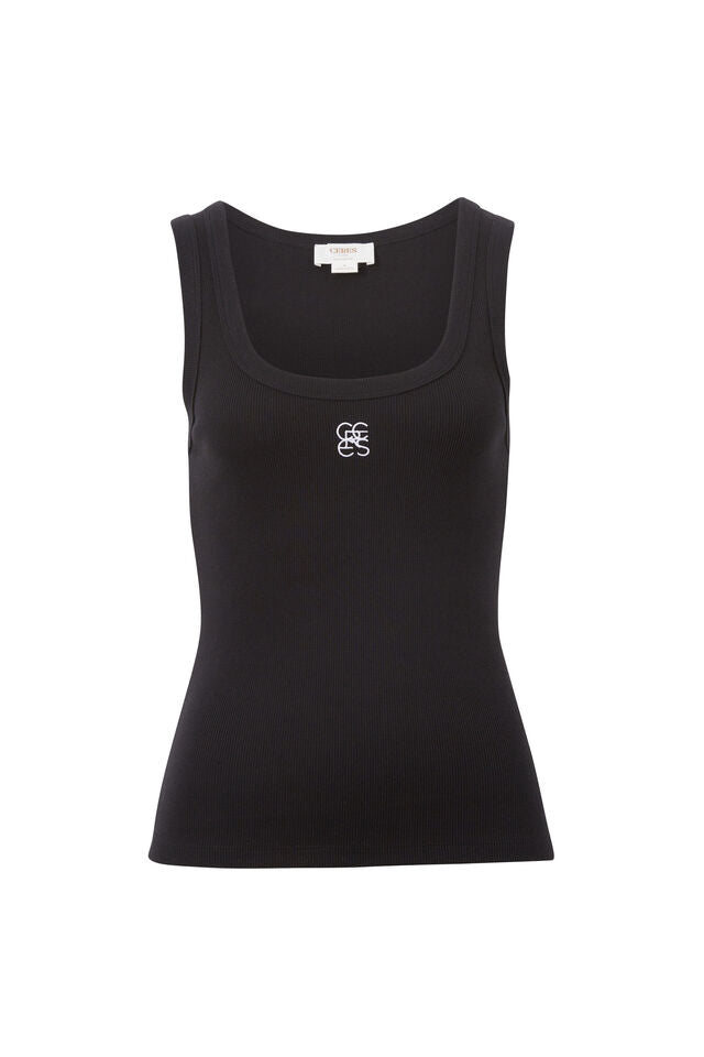 Zoe Contour Rib Scoop Tank - Black