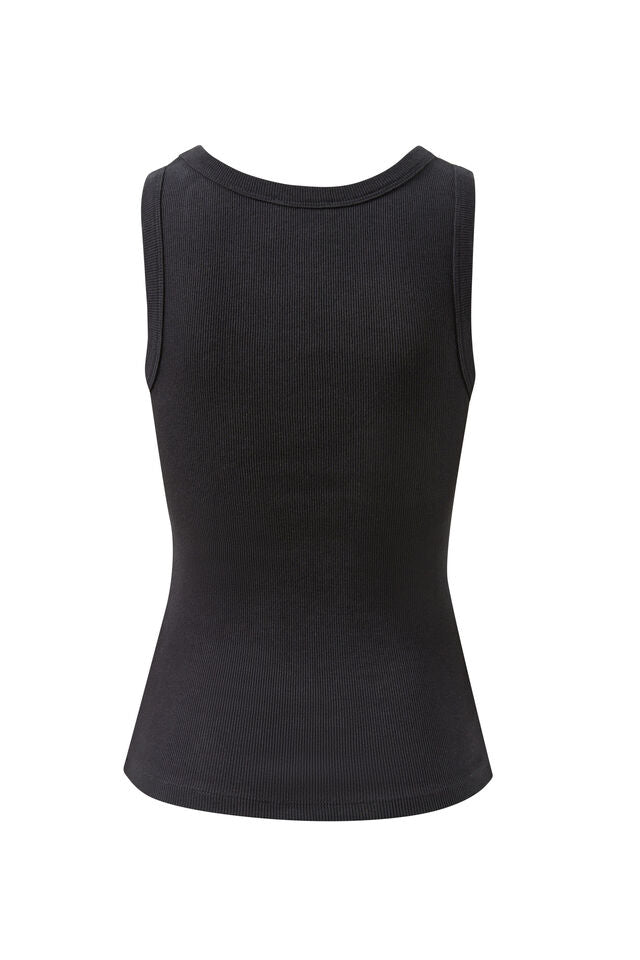 Zoe Contour Rib Scoop Tank - Black