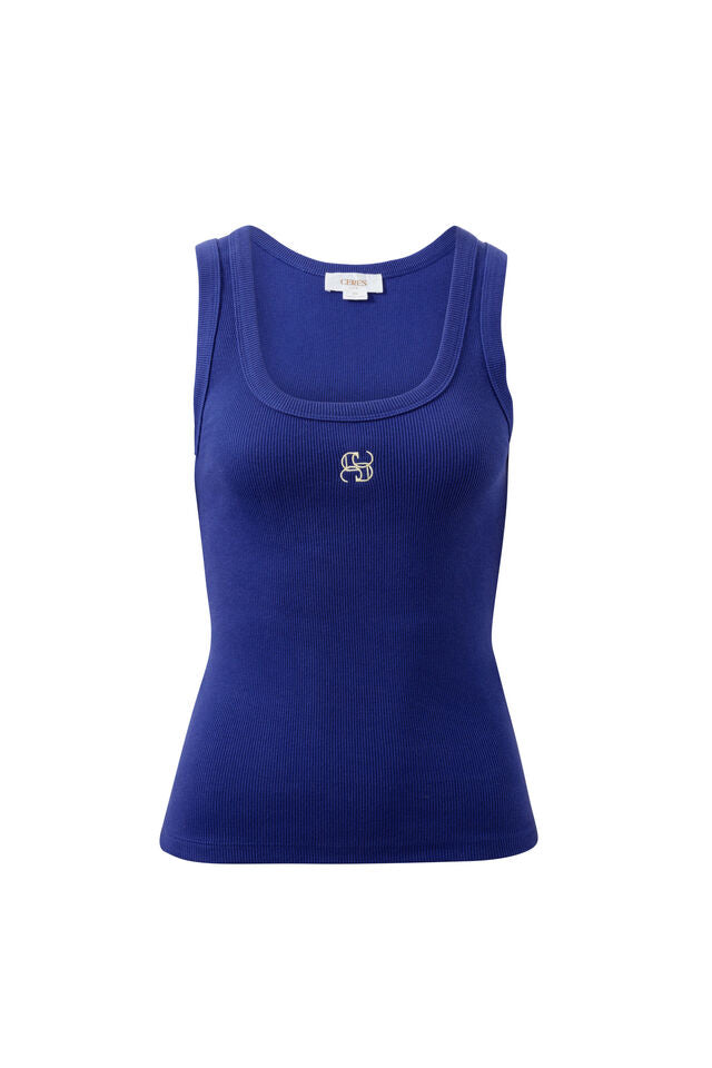 Zoe Contour Rib Scoop Tank - Polo Blue/Butter