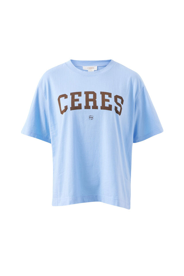 Stevie Slouchy Tee -Powder Blue/Chocolate Varsity