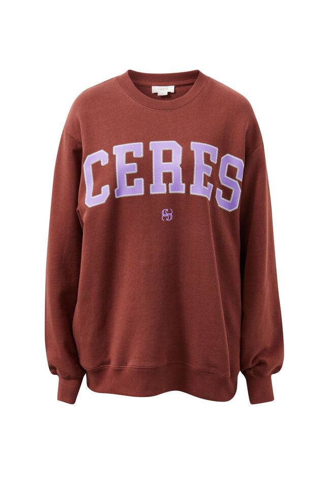 Isla Oversized Slouchy Crew - Burnt Toffee/Orchid