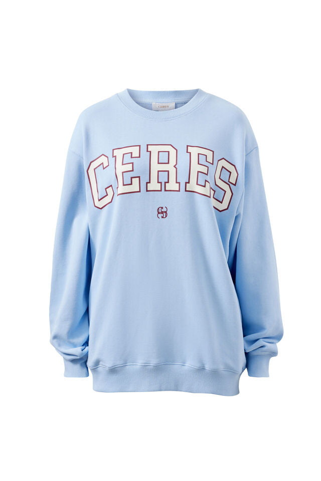 Isla Oversized Slouchy Crew - China Blue/Mulberry