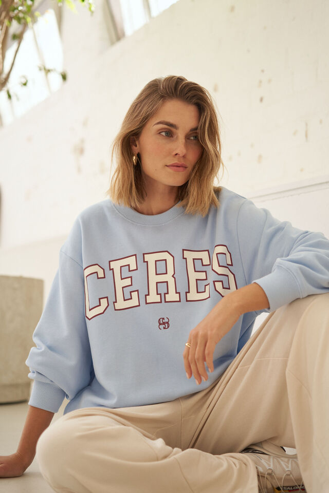 Isla Oversized Slouchy Crew - China Blue/Mulberry