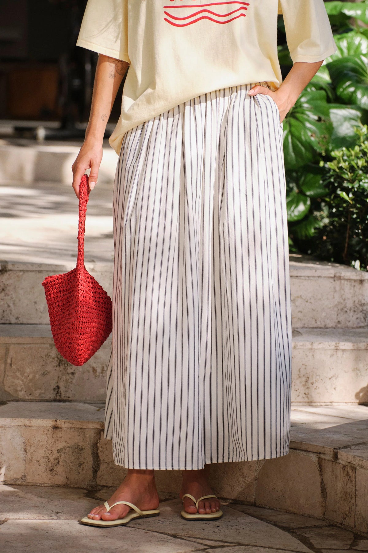 Florence Maxi Skirt - Winter White/True Navy Stripe