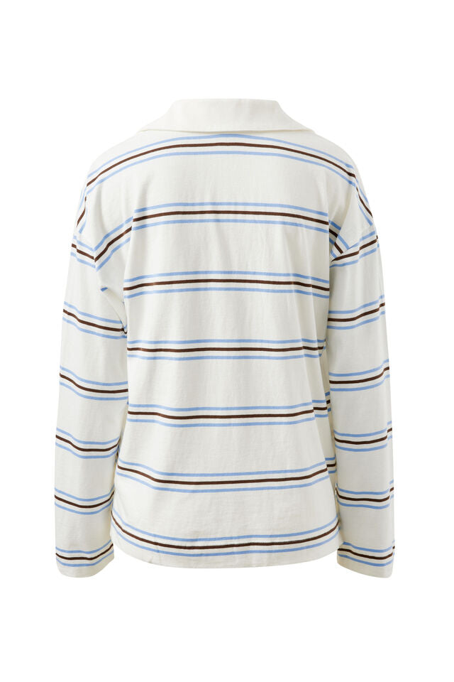 Shelby Slouchy Rugby Top - Vanilla/Brunette brown stripe