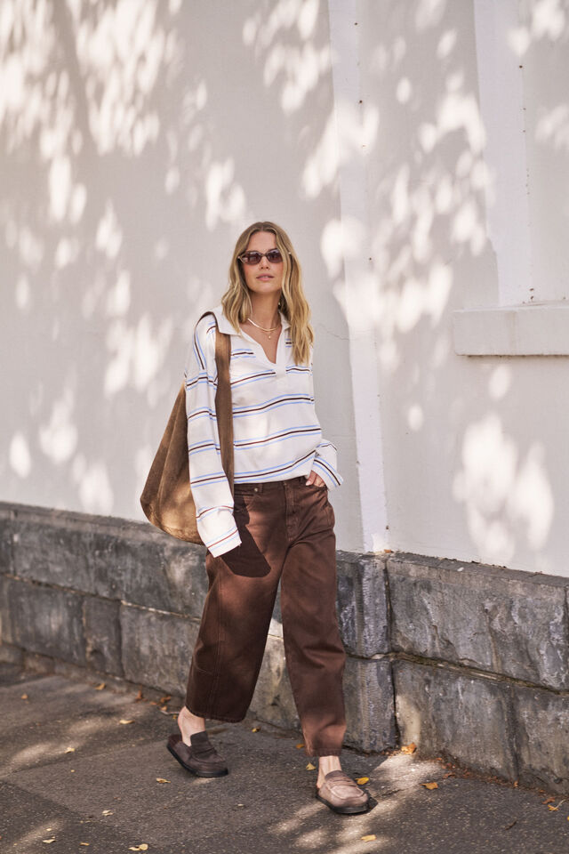 Shelby Slouchy Rugby Top - vanilla/brunette brown stripe