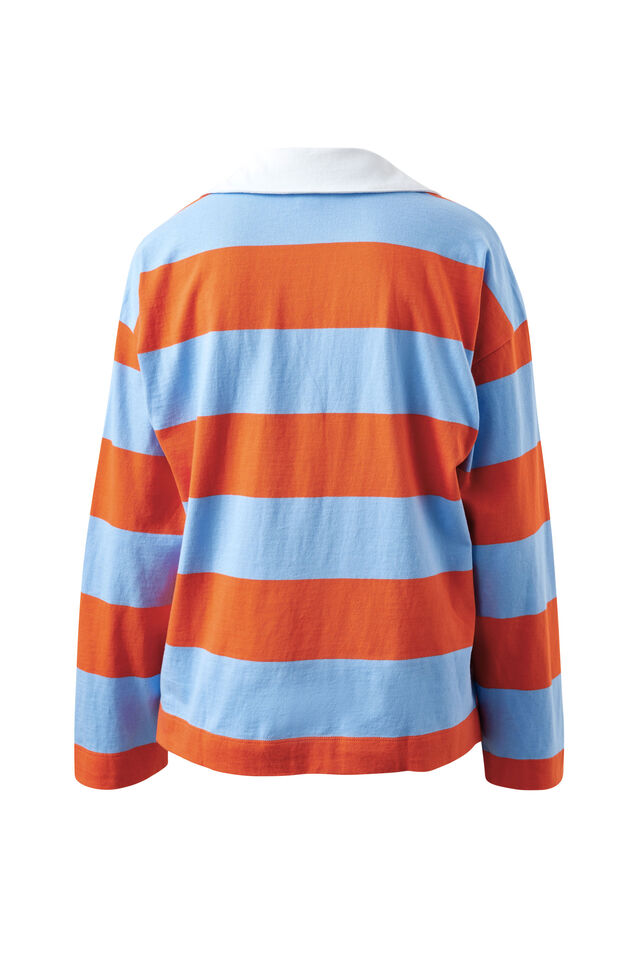 Shelby Slouchy Rugby Top - Sky Blue/Flame Stripe