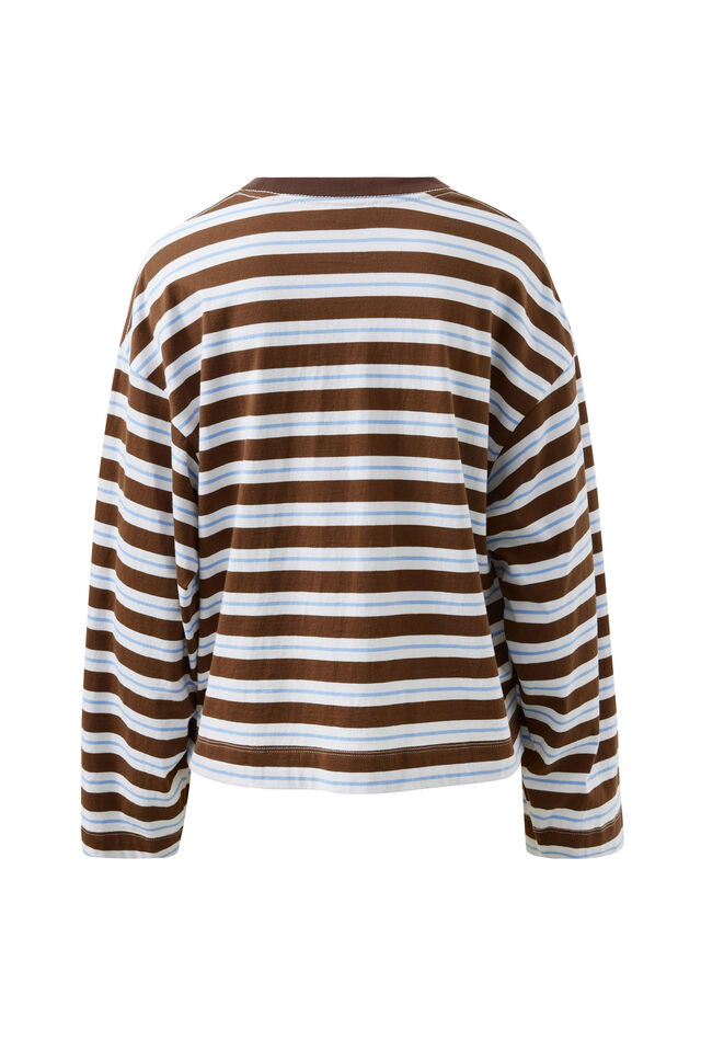 Beau Long Sleeve Slouchy Tee - Cocoa/Sky Blue