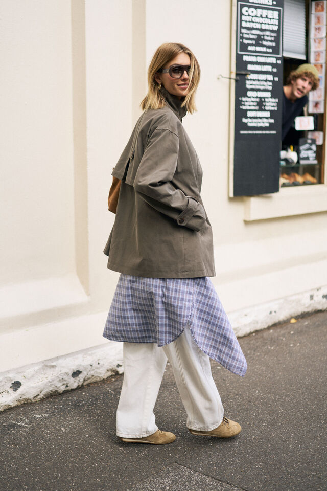 Green funnel neck jacket