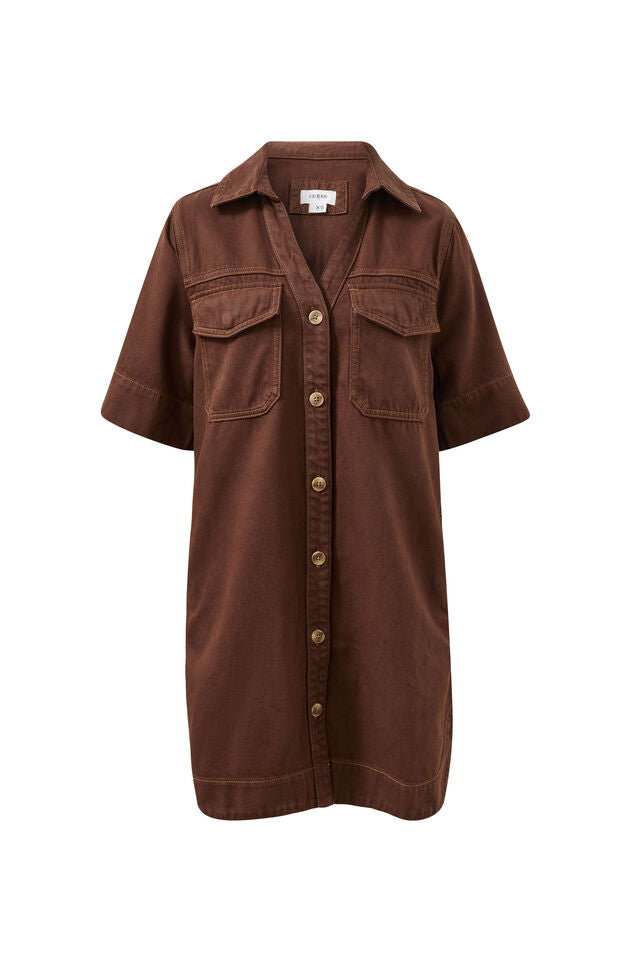 Bonnie Relaxed Shirt Dress - Chocolate