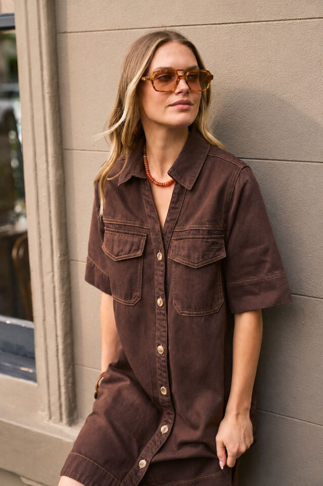 Bonnie Relaxed Shirt Dress - Chocolate