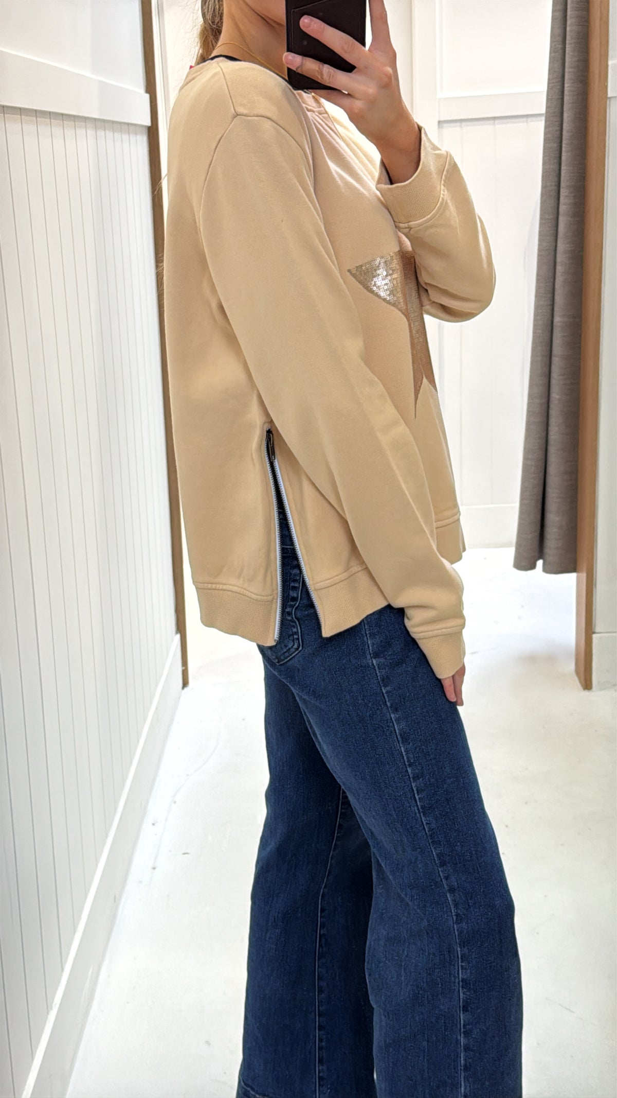 Sequin Star Sweatshirt - Beige