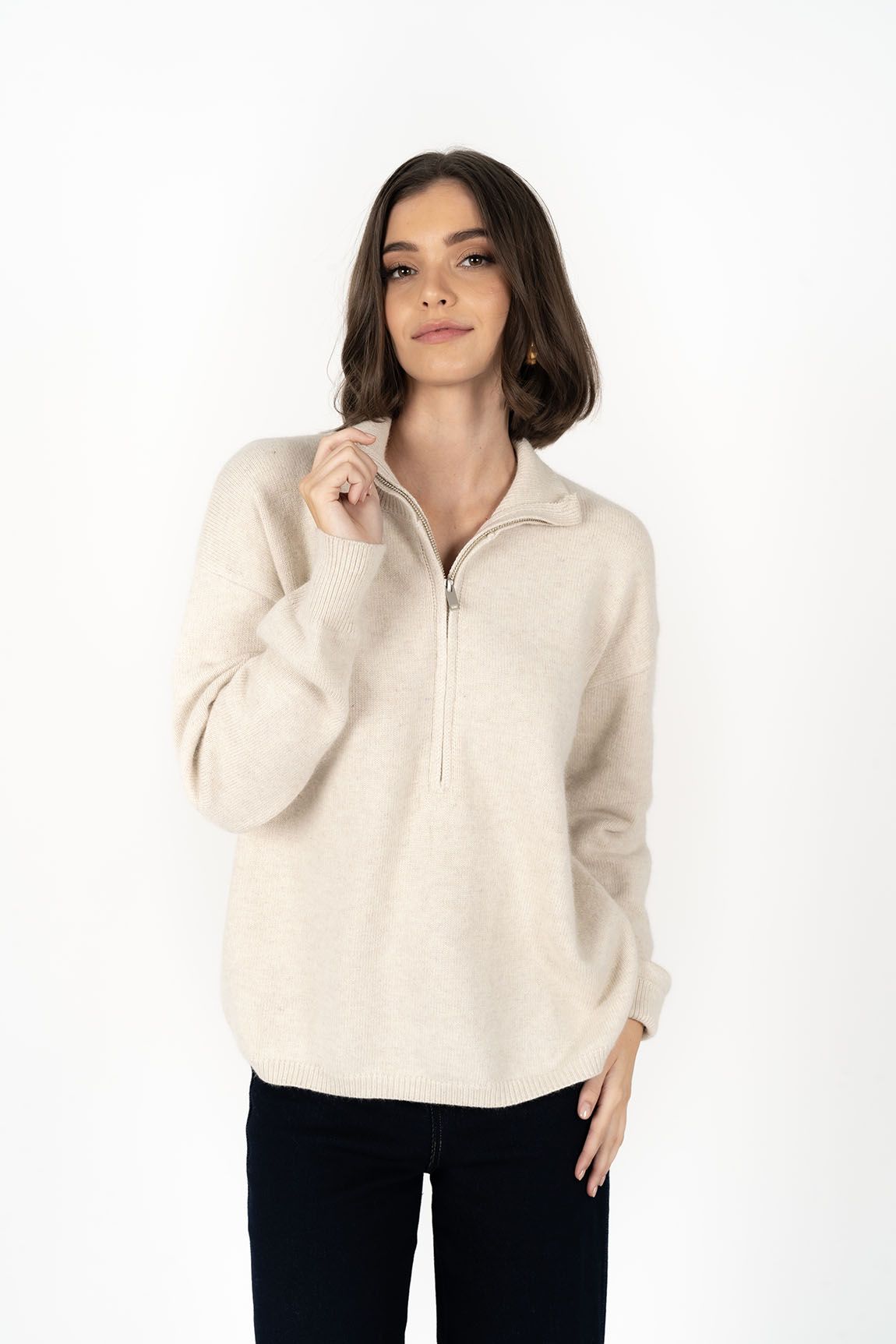 Knox Zip Sweater - Almond