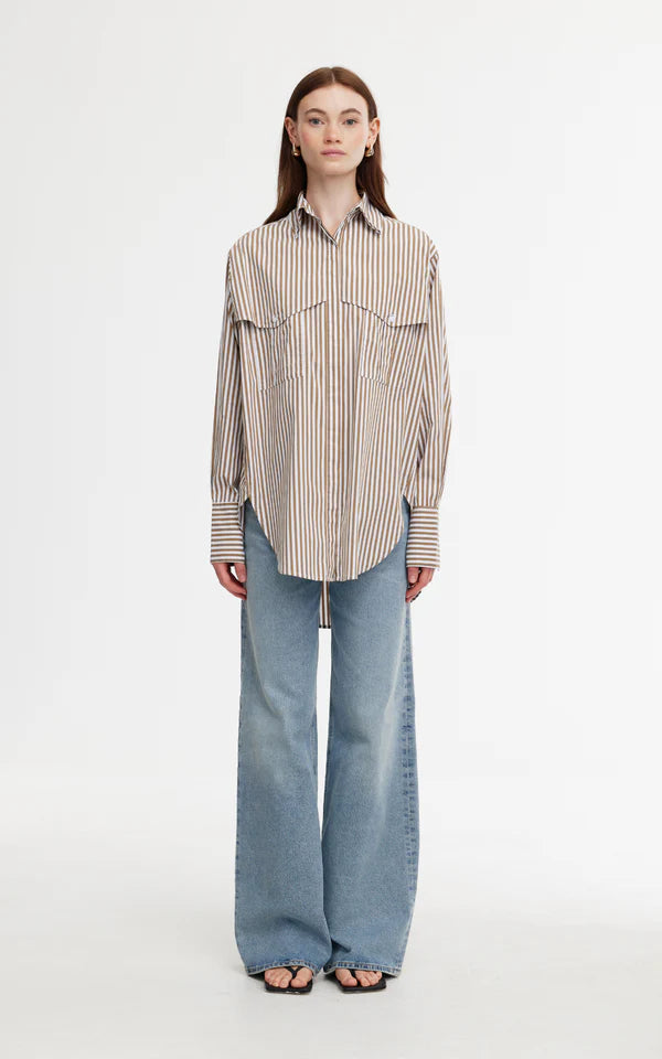 Riley Shirt - Stone Ivory Stripe