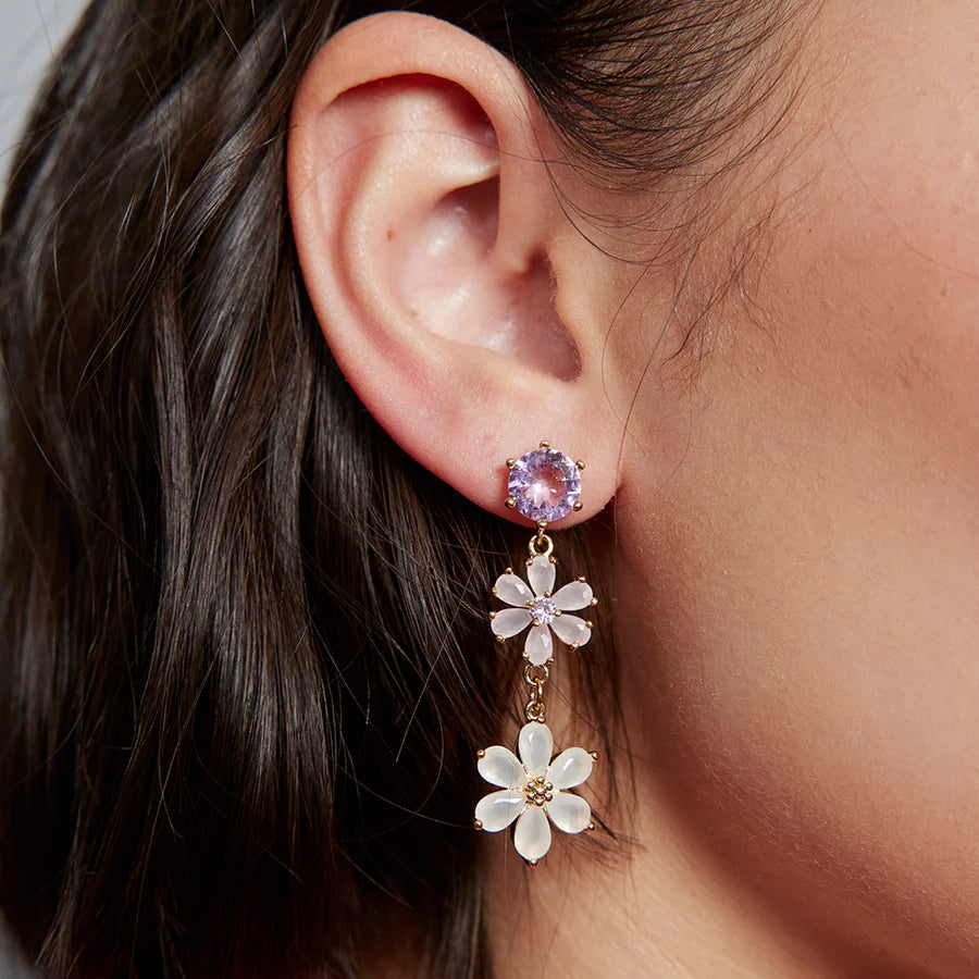 CRYSTAL FLOWER EARRINGS PINK