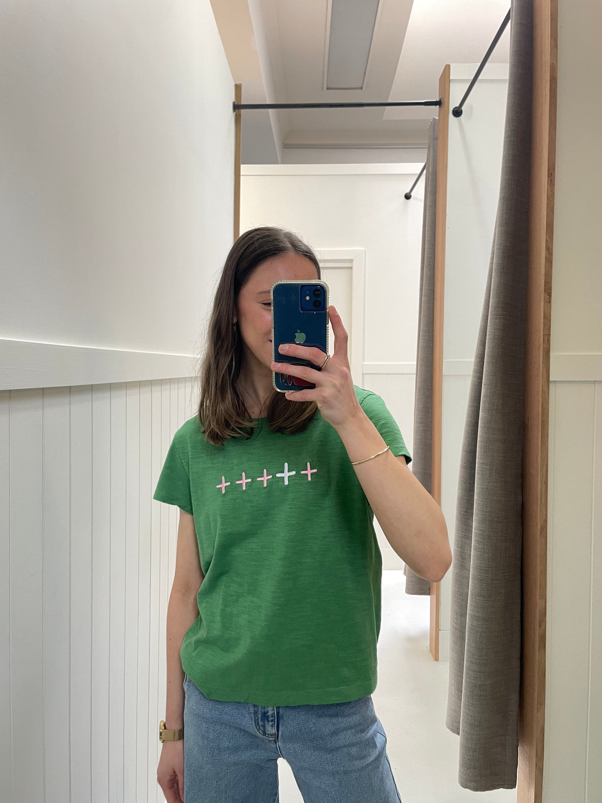 Crew Neck Embroidered Tee - Palm Green