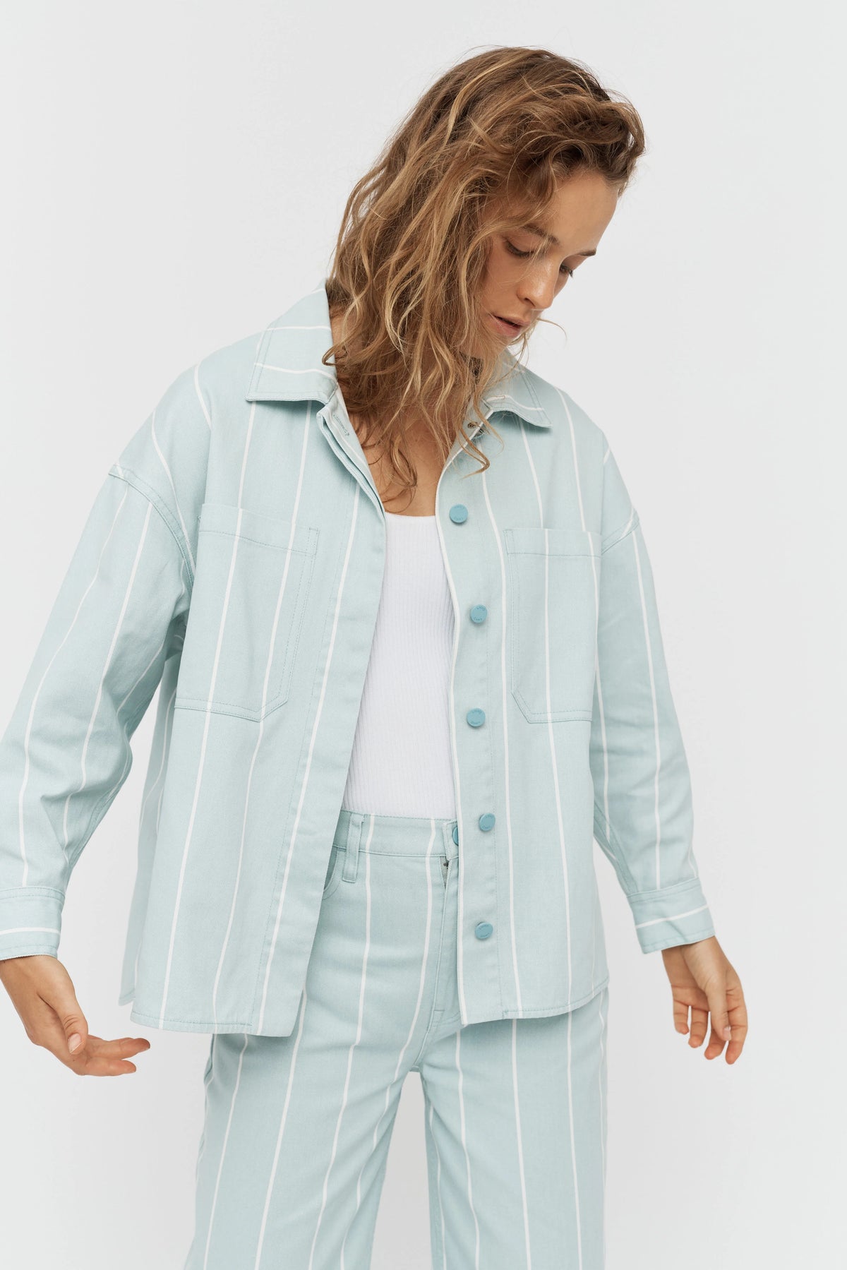 Amaya Denim Shacket - Retro Blue/White