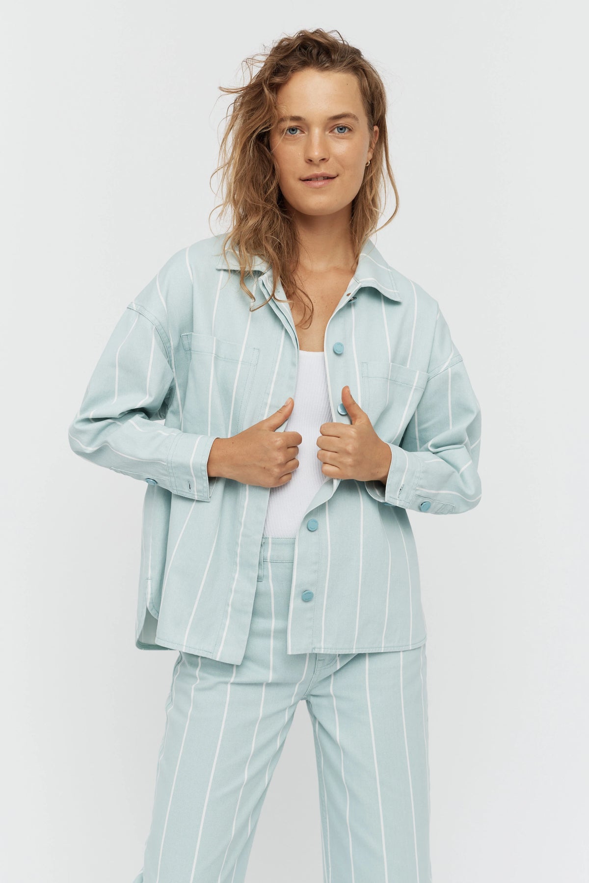 Amaya Denim Shacket - Retro Blue/White