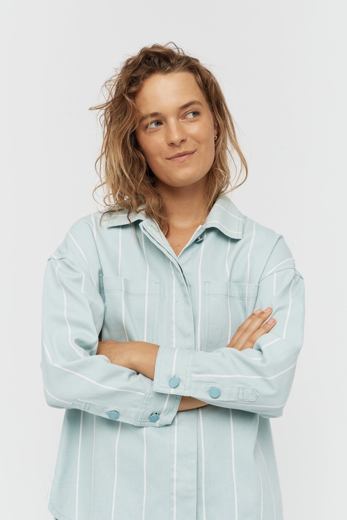 Amaya Denim Shacket - Retro Blue/White