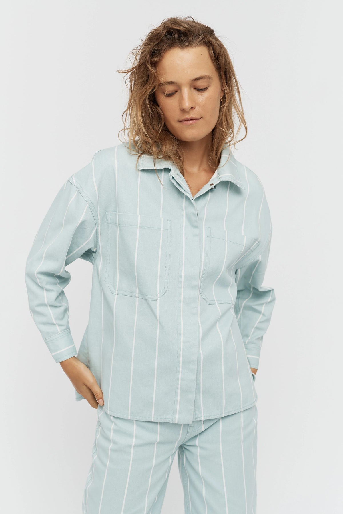 Amaya Denim Shacket - Retro Blue/White