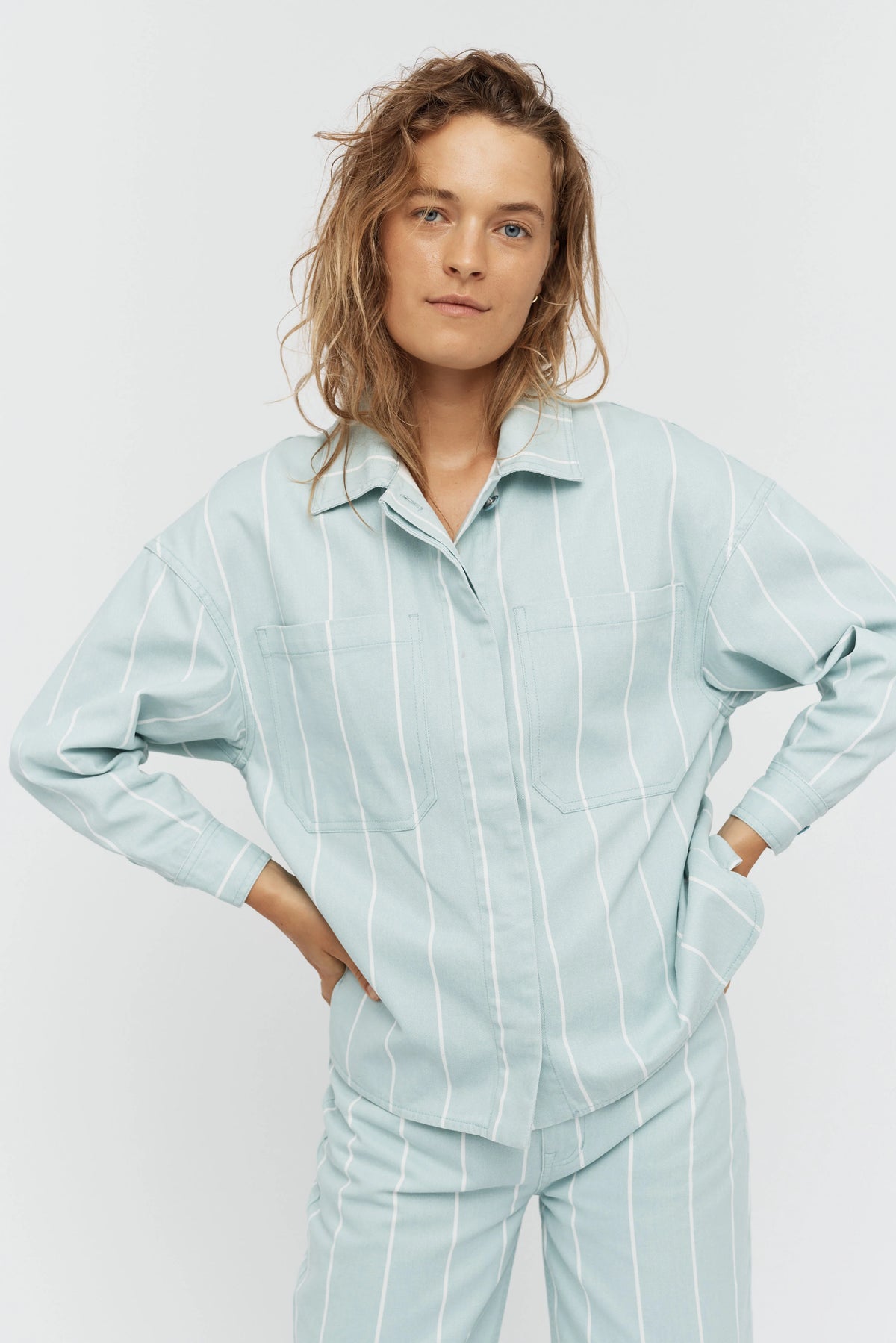 Amaya Denim Shacket - Retro Blue/White