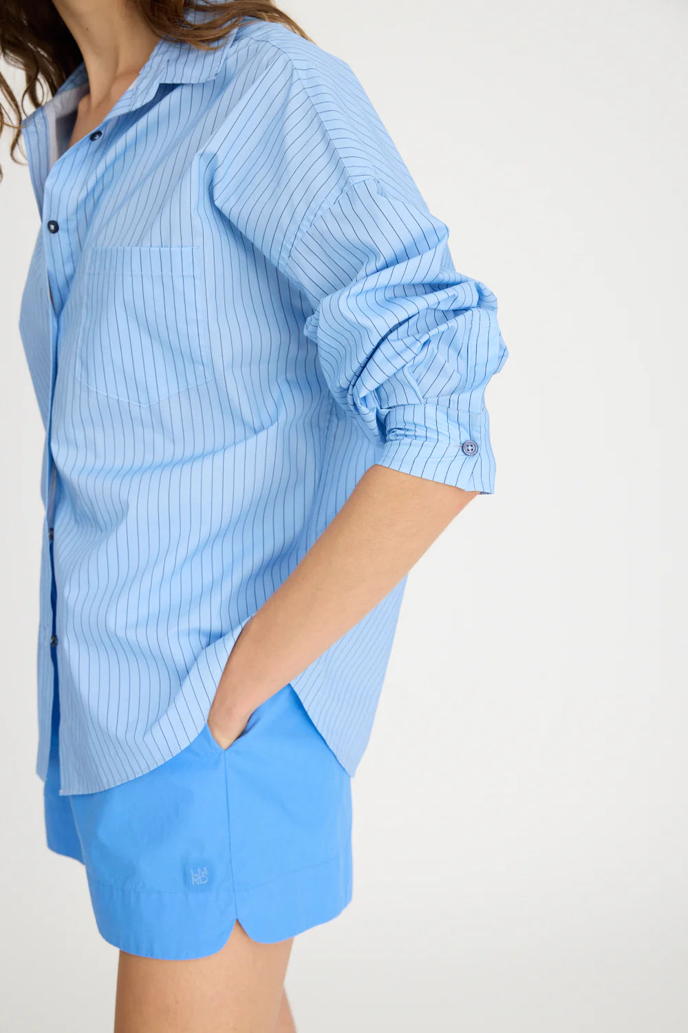 Chiara Long Sleeve Shirt Pinstripe - Powder Blue/Navy