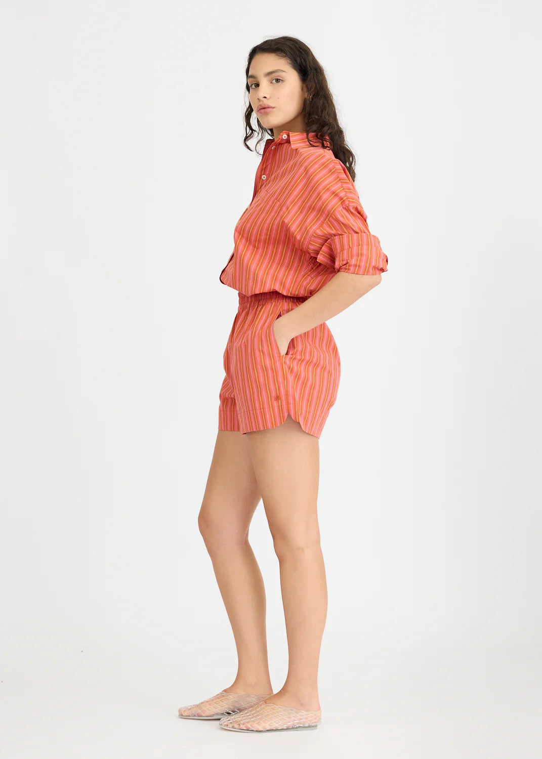 Chiara Long Sleeve Shirt - Pink/Burnt Orange Multi Stripe