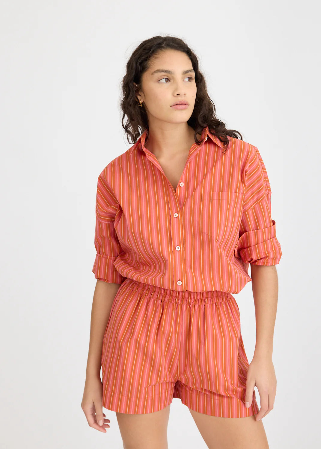 Chiara Long Sleeve Shirt - Pink/Burnt Orange Multi Stripe
