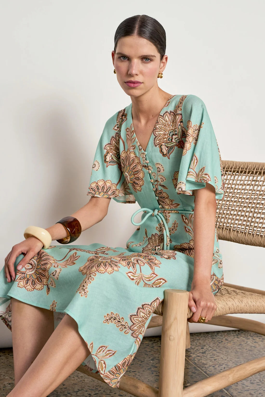 Linen blend midi dress