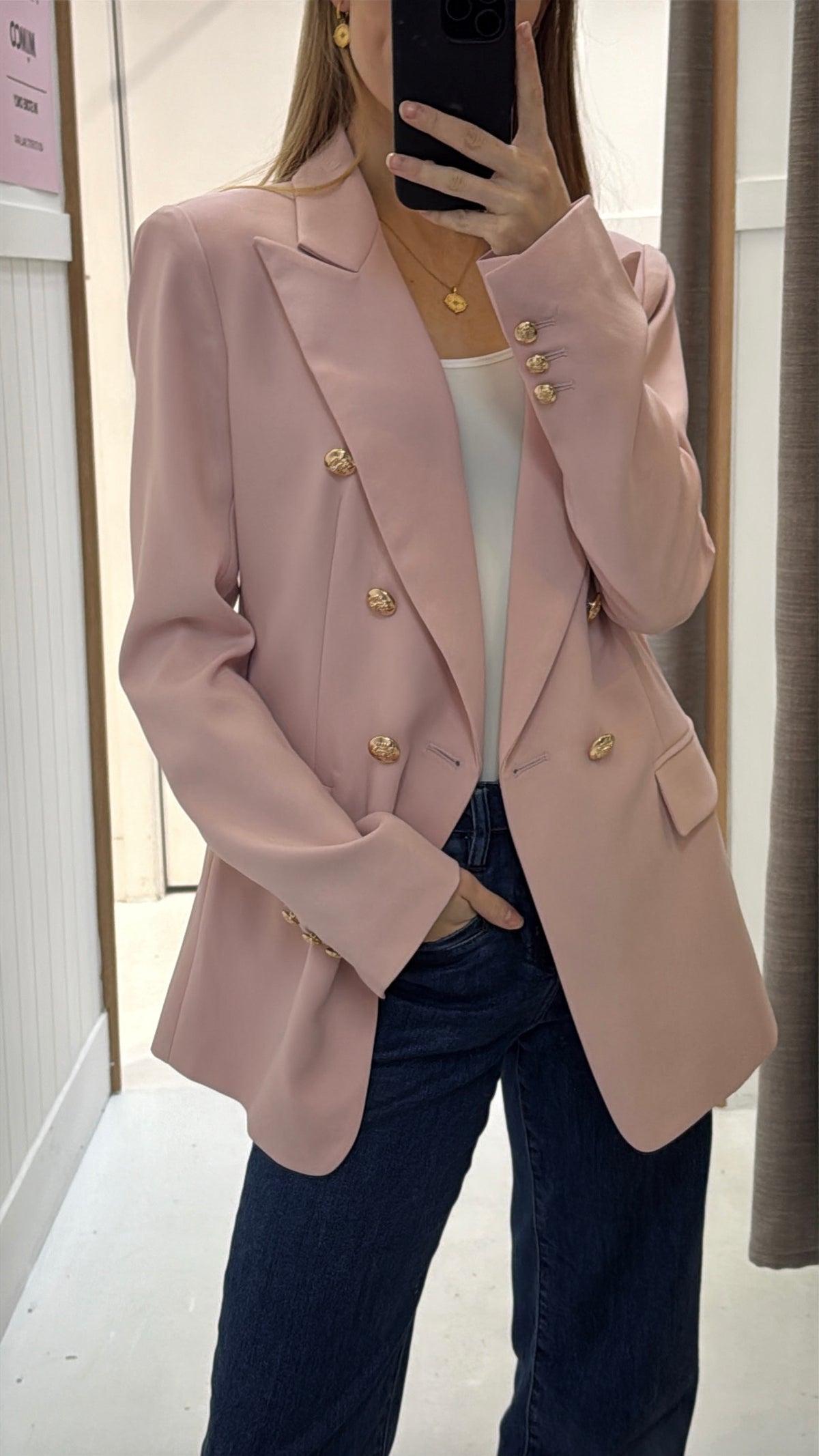Dusky Pink Blazer With Gold Buttons