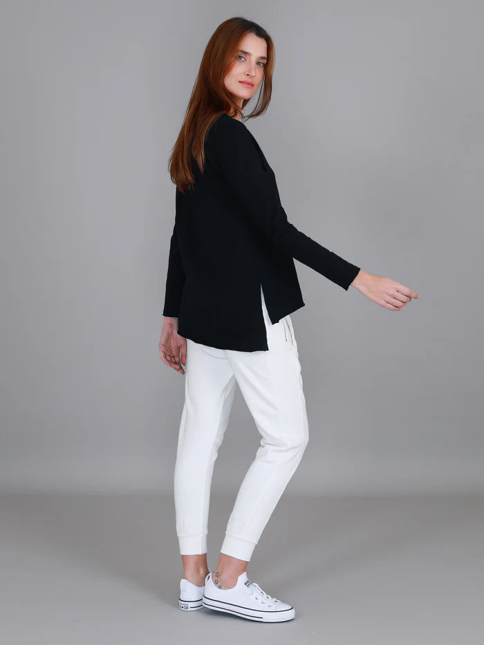 long sleeve black tee with hi low hem