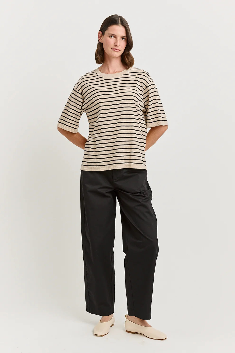 Relaxed stripe knit tee - Jute