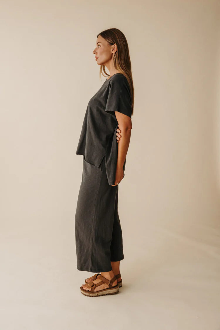 Shoreline Fine Slub Cotton T-Shirt - Black Sand