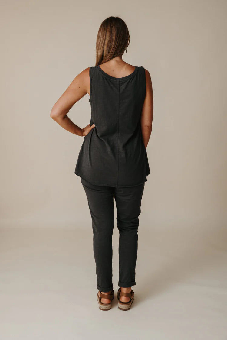 Shoreline Fine Slub Singlet - Black Sand