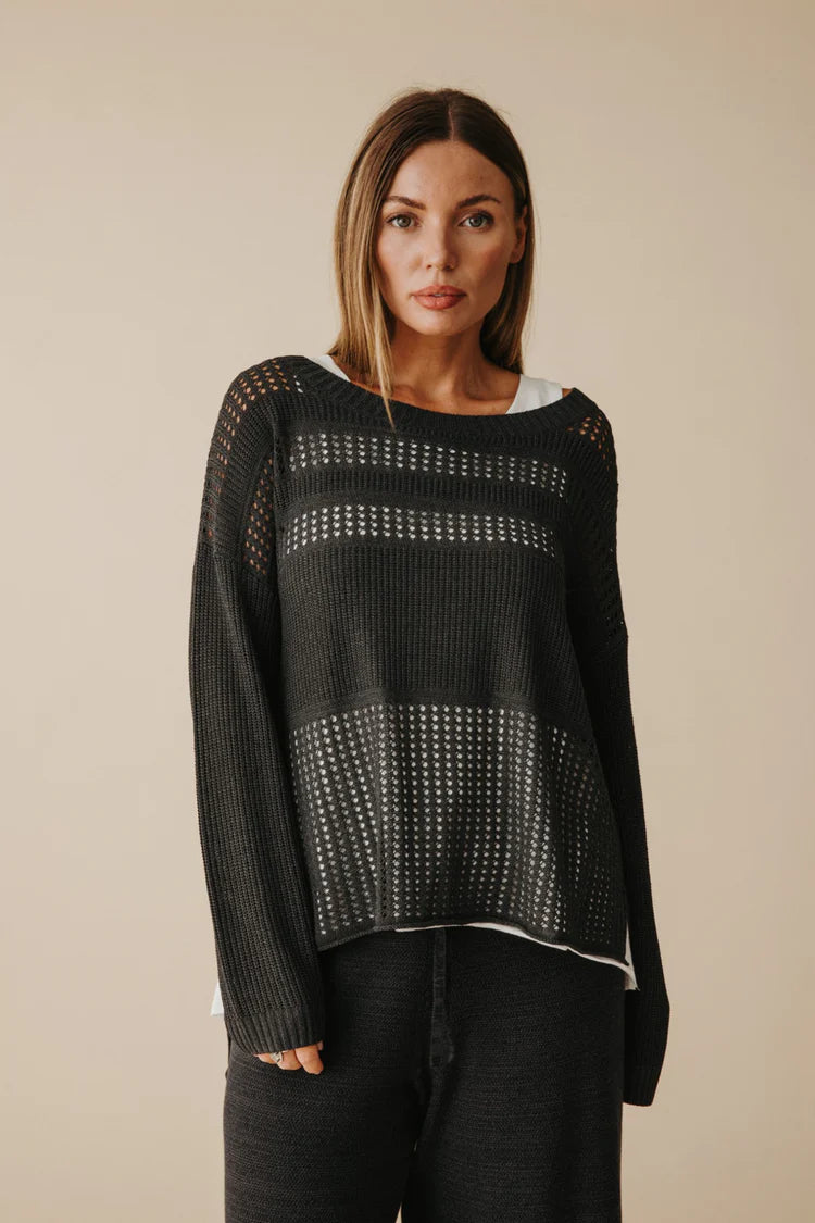 Honeycomb Splice Knit - Washed Black