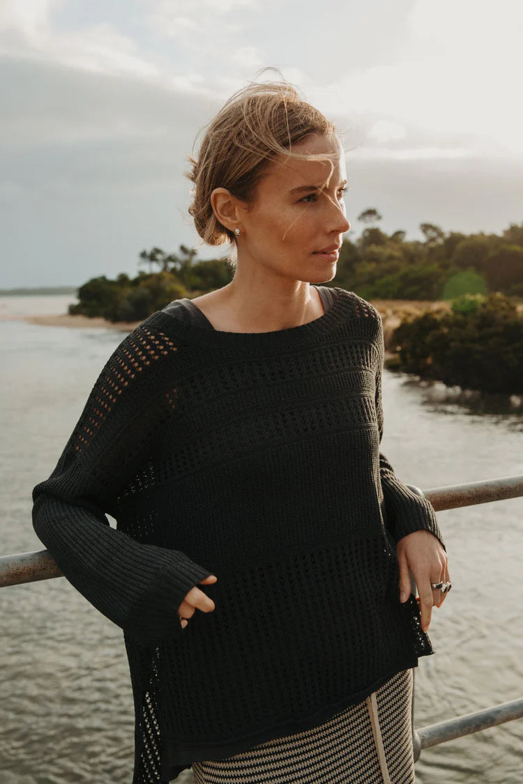 Honeycomb Splice Knit - Washed Black