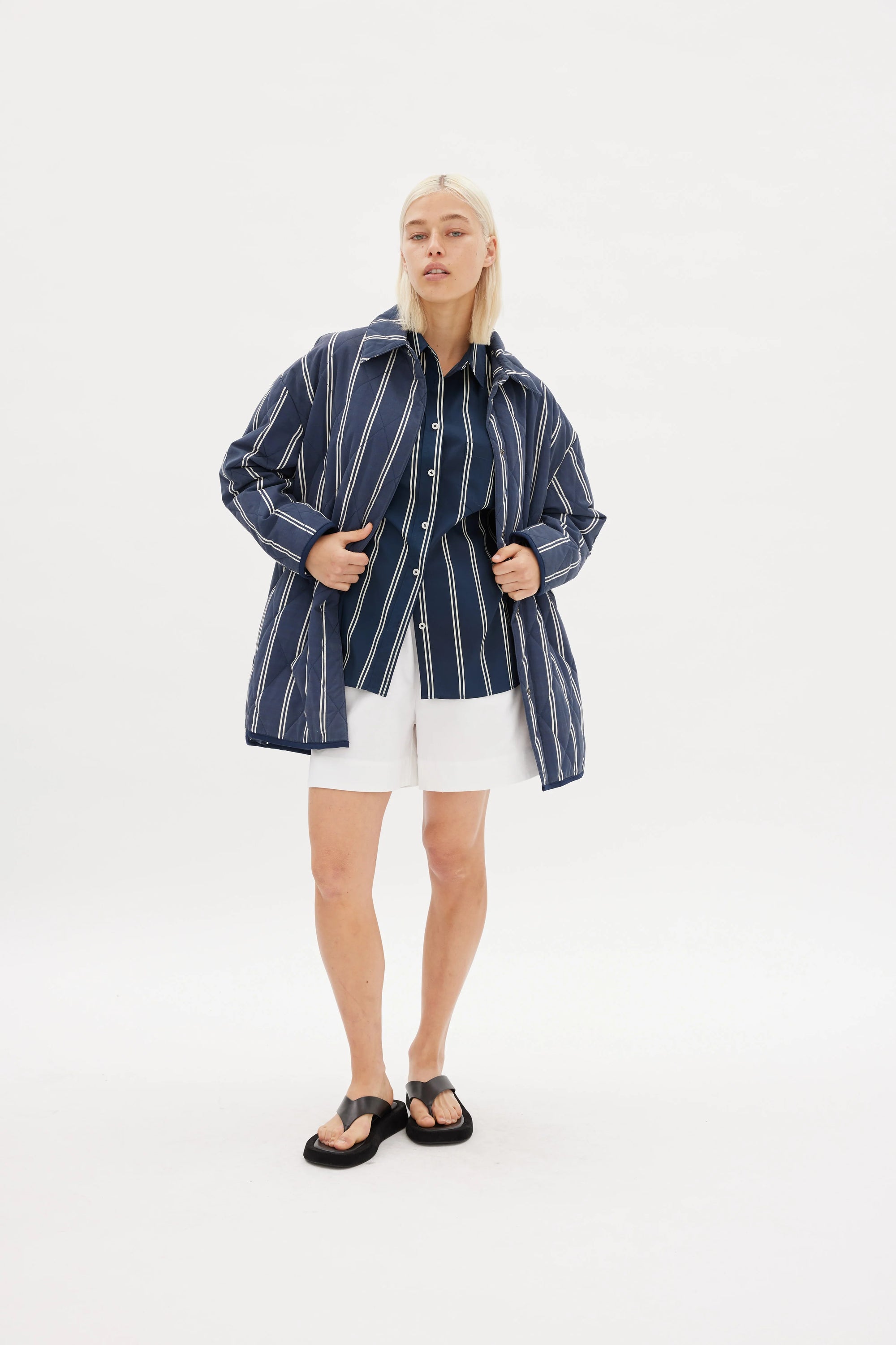 Parker Quilted Jacket - Stripes Navy / White