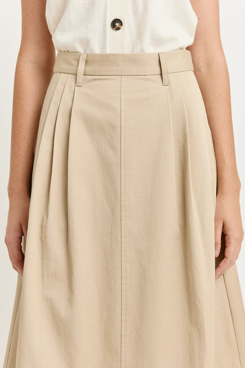 Pleat Detail Midi Skirt - Beige