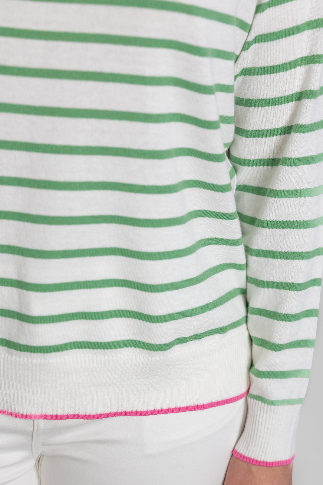 Crew Cotton Cashmere - White/Green Stripe