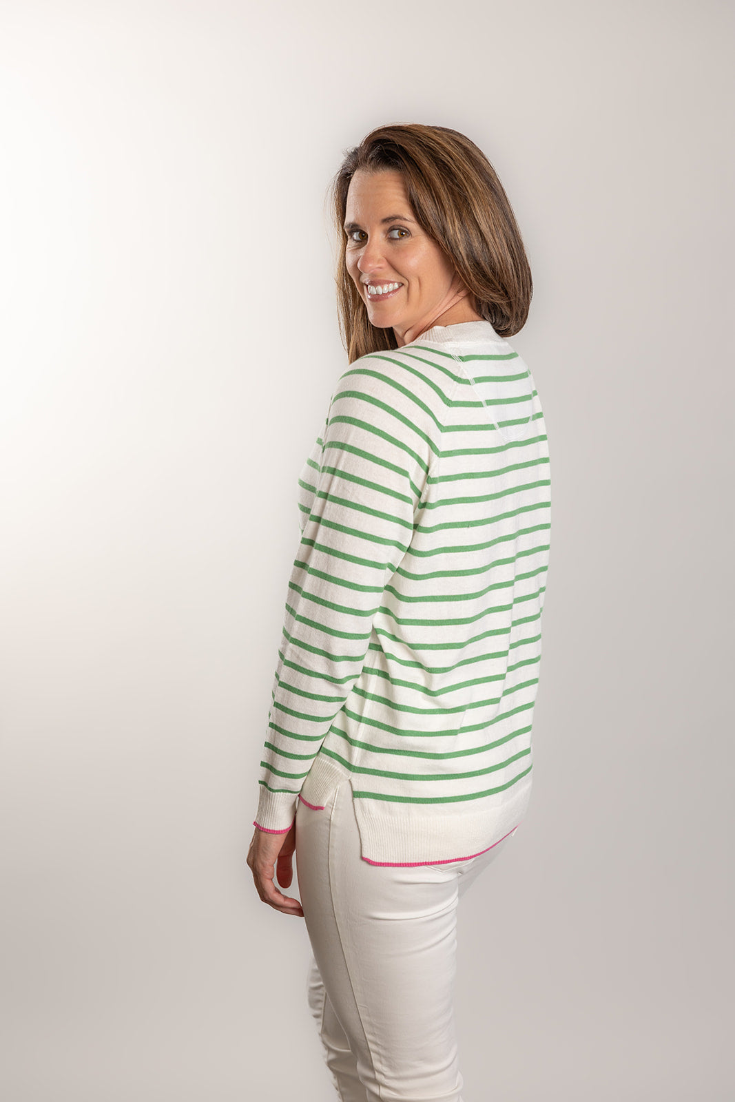 Crew Cotton Cashmere - White/Green Stripe