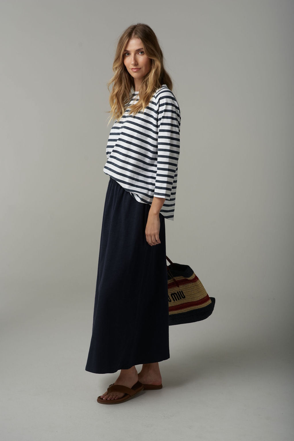 Raglan Stripe Tee L/S Tee - White/Parisian